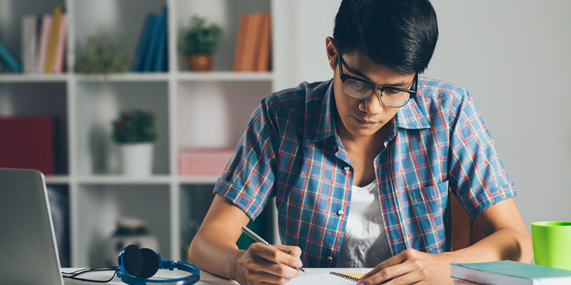 Student working at home