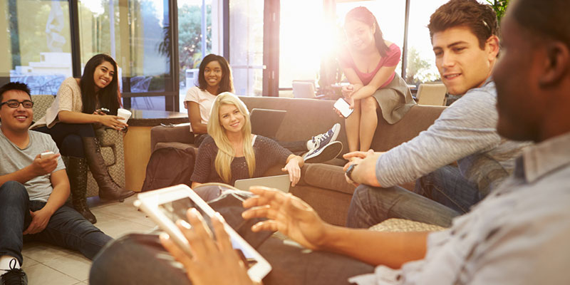 Group of students relaxing and talking