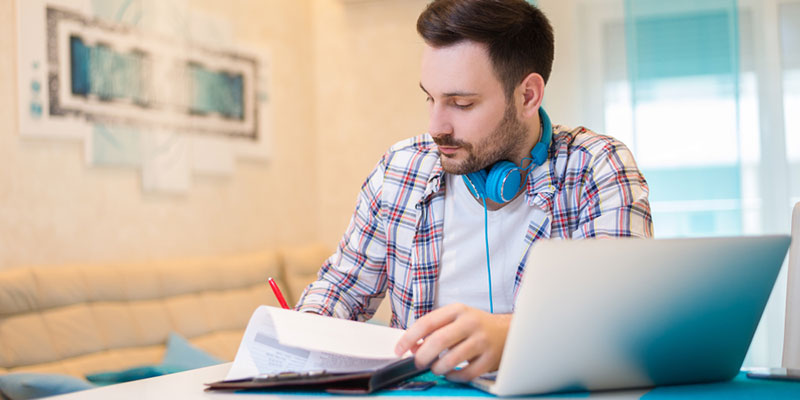 Student working at home