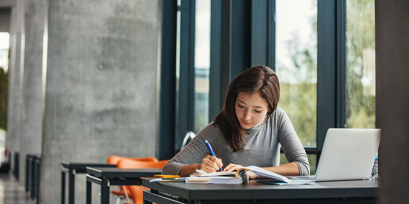 Student studying with laptop