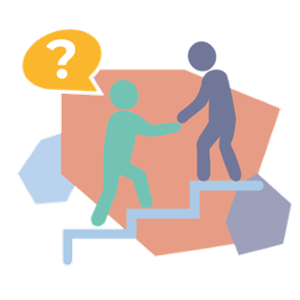 An icon of one person helping another up the stairs