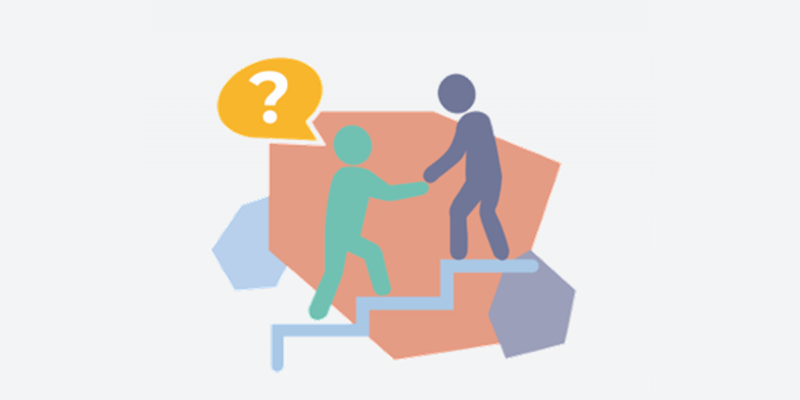 graphic showing one person helping another person up some steps