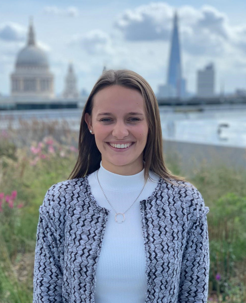 Holly Brazier degree apprentice in front of London skyline