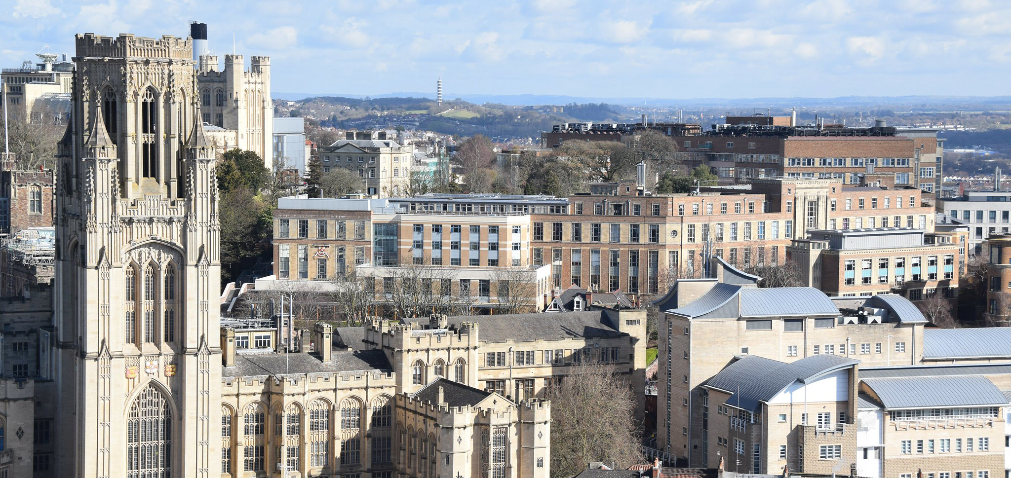 Skyline of Bristol with University of Bristol in foreground