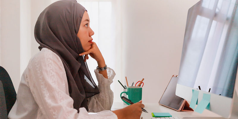 Student at a computer screen